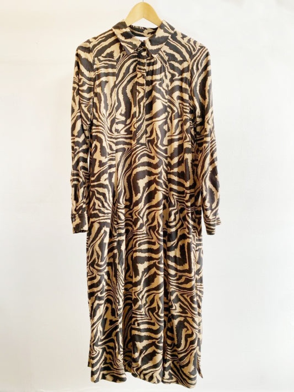 Ganni Zebra Tiger Stripe Print Collared Long Sleeve Dress sz M